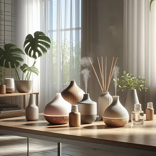 Realistic stock image of essential oil diffusers.